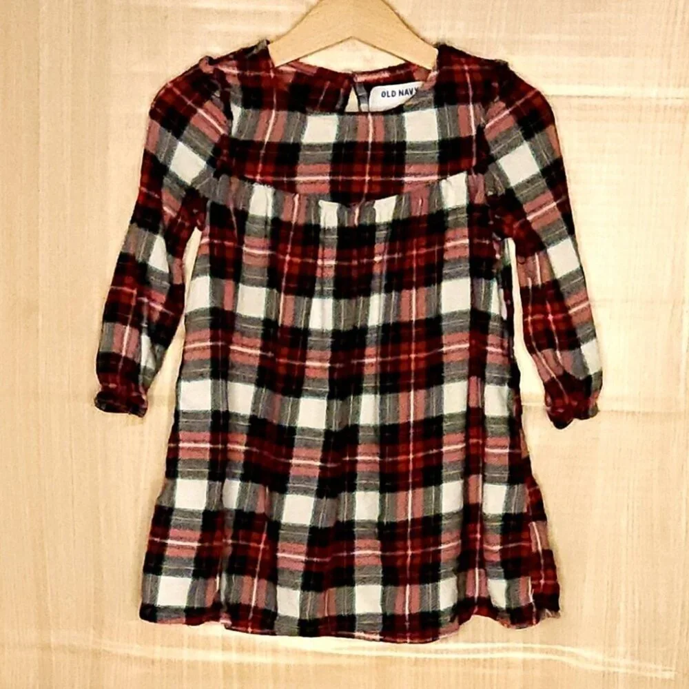 Old Navy Toddler Girls Red Plaid Flannel Dress 2T
